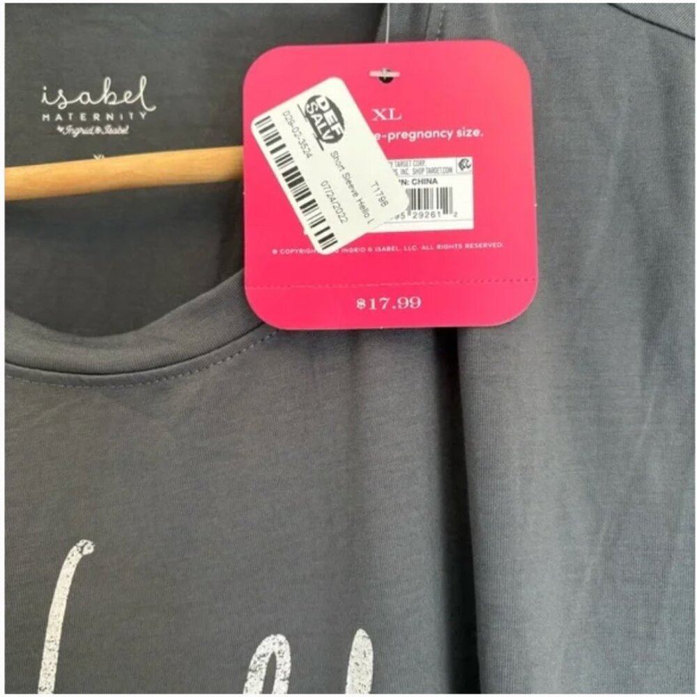 NWT Isabel Maternity by Ingrid & Isabel Gray Top – “Hello Little One” Spellout - Picture 5 of 7